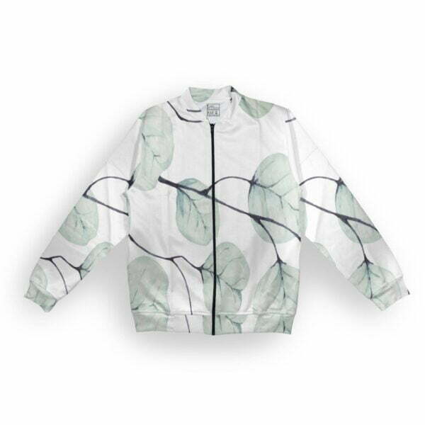 White Leaf Style Men's Zipper Bomber Jacket With Pockets its clover
