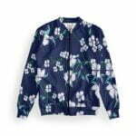 Floral Style Women's Zipper Bomber Jacket With Pockets its clover