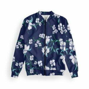 Floral Style Women's Zipper Bomber Jacket With Pockets its clover