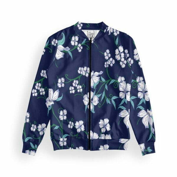 Floral Style Women's Zipper Bomber Jacket With Pockets its clover