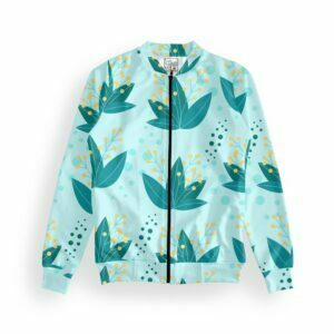 Green Floral Style Women's Zipper Bomber Jacket With Pockets its clover