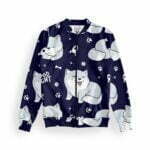 Cute Dog Style Women's Zipper Bomber Jacket With Pockets its clover