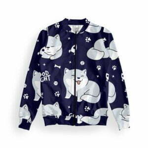 Cute Dog Style Women's Zipper Bomber Jacket With Pockets its clover