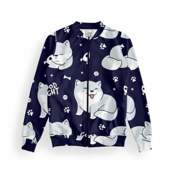 Cute Dog Style Women's Zipper Bomber Jacket With Pockets its clover