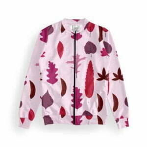Pink Leaf Style Women's Zipper Bomber Jacket With Pockets