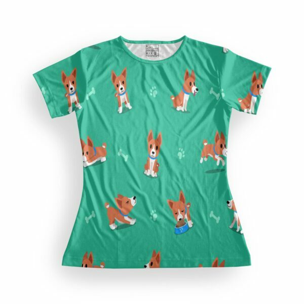 Cartoon Dog Women's Round Neck All over print T-shirt its clover