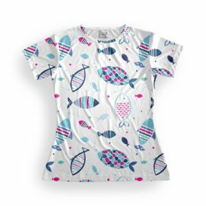 Fish Print Women's Round Neck All over print T-shirt its clover