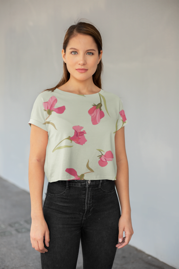 Light Green floral Style Women's All over print Crop Top - Its Clover