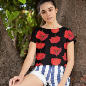Black Red floral Women's All over print Crop Top - Its Clover