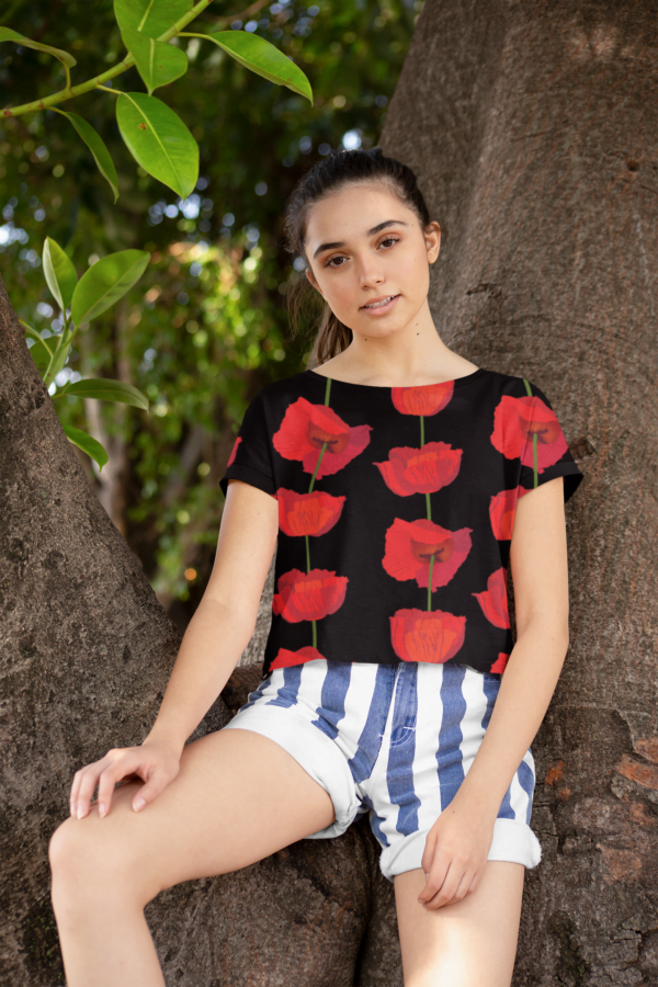 Black Red floral Women's All over print Crop Top - Its Clover