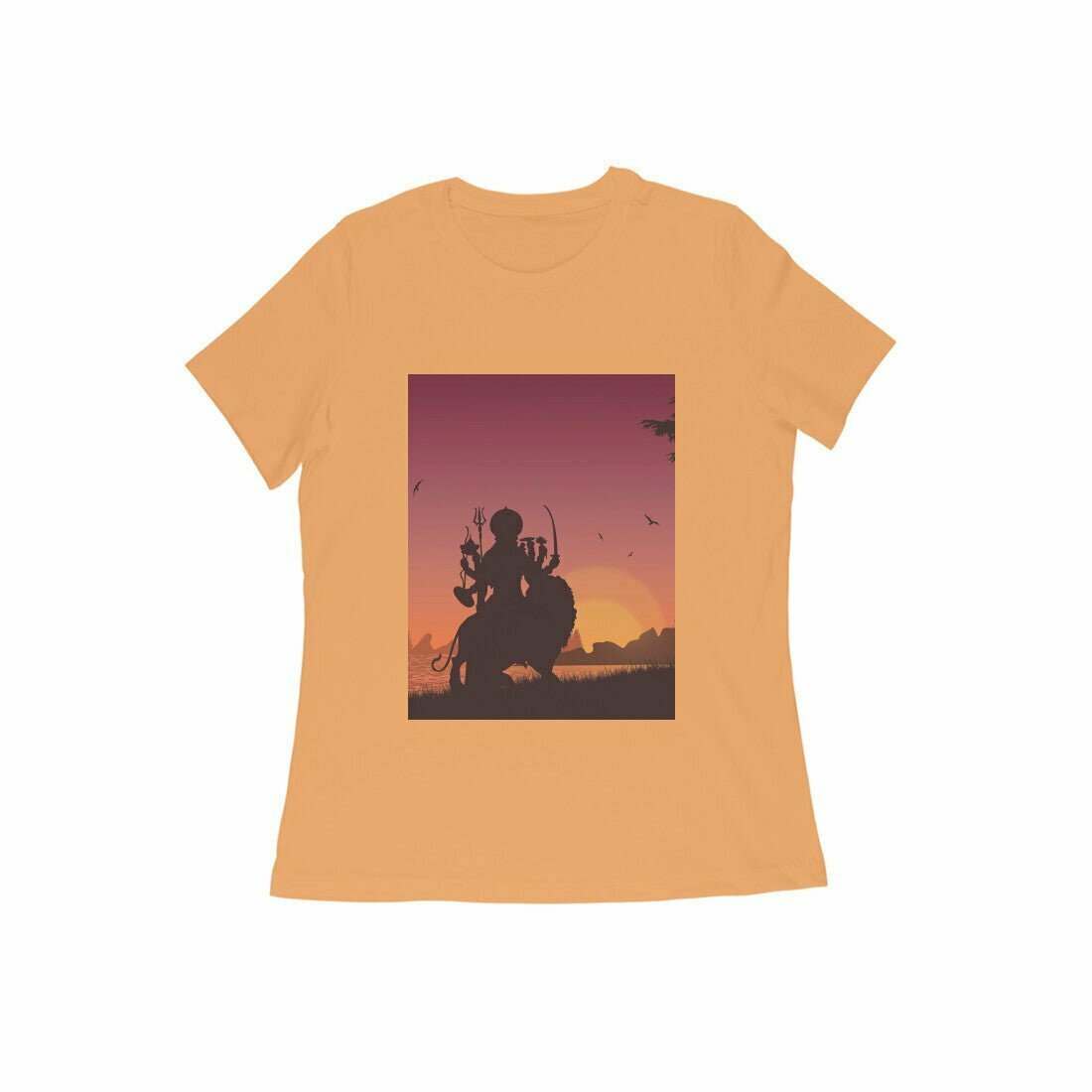 front-613bb860b4128-Mustard_Yellow_XS_Women_Round Navratri Durga Maa Women's Round Neck T-shirt its clover