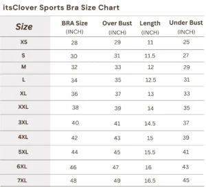 itsclover sports bra Size Chart