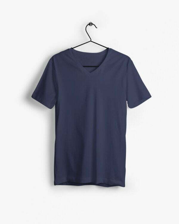 Plain Navy Blue Men's V-Neck Half Sleeve T-shirt its clover