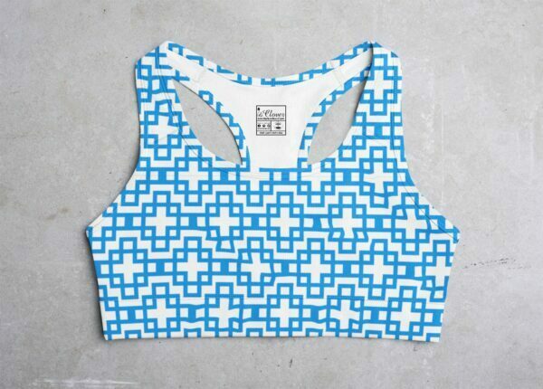Sky Blue Box Style Women's All over print Sports Bra its clover
