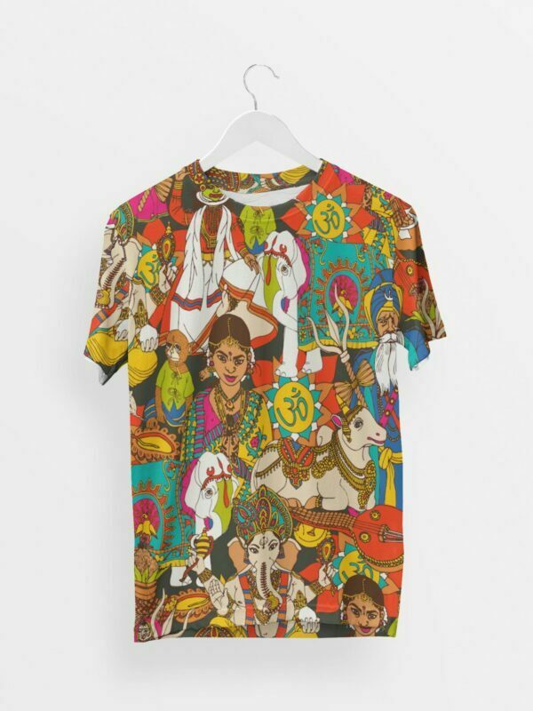 Indian Traditional Style Men's Round Neck All over print T-shirt its clover