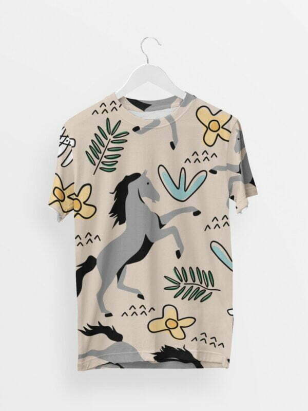 Horse Floral Style Men's Round Neck All over print T-shirt its clover