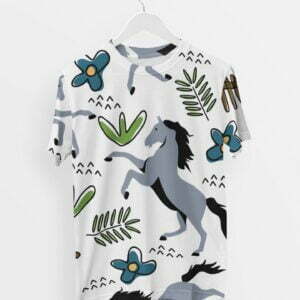 Horse White Floral Style Men's Round Neck All over print T-shirt its clover