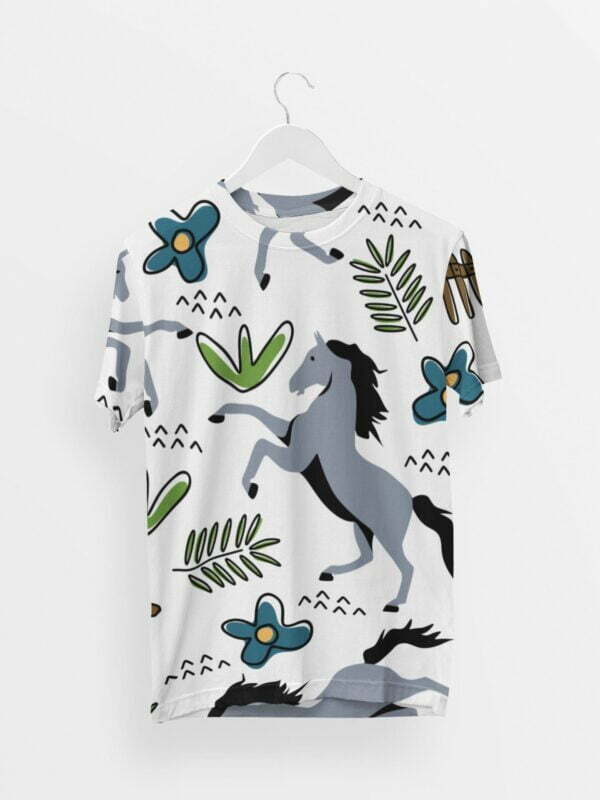 Horse White Floral Style Men's Round Neck All over print T-shirt its clover