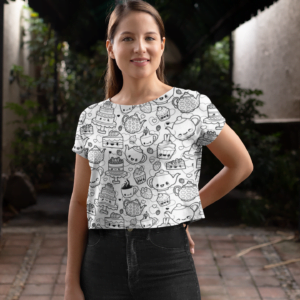 Black & White Tea Style Women's All over print Crop Top - Its Clover