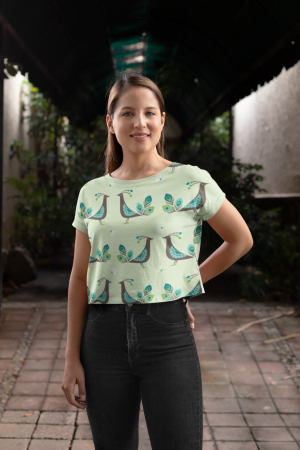 Green Peacock Style Women's All over print Crop Top - Its Clover