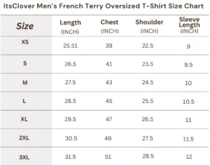 French Terry Oversized T-Shirt itsclover size chart