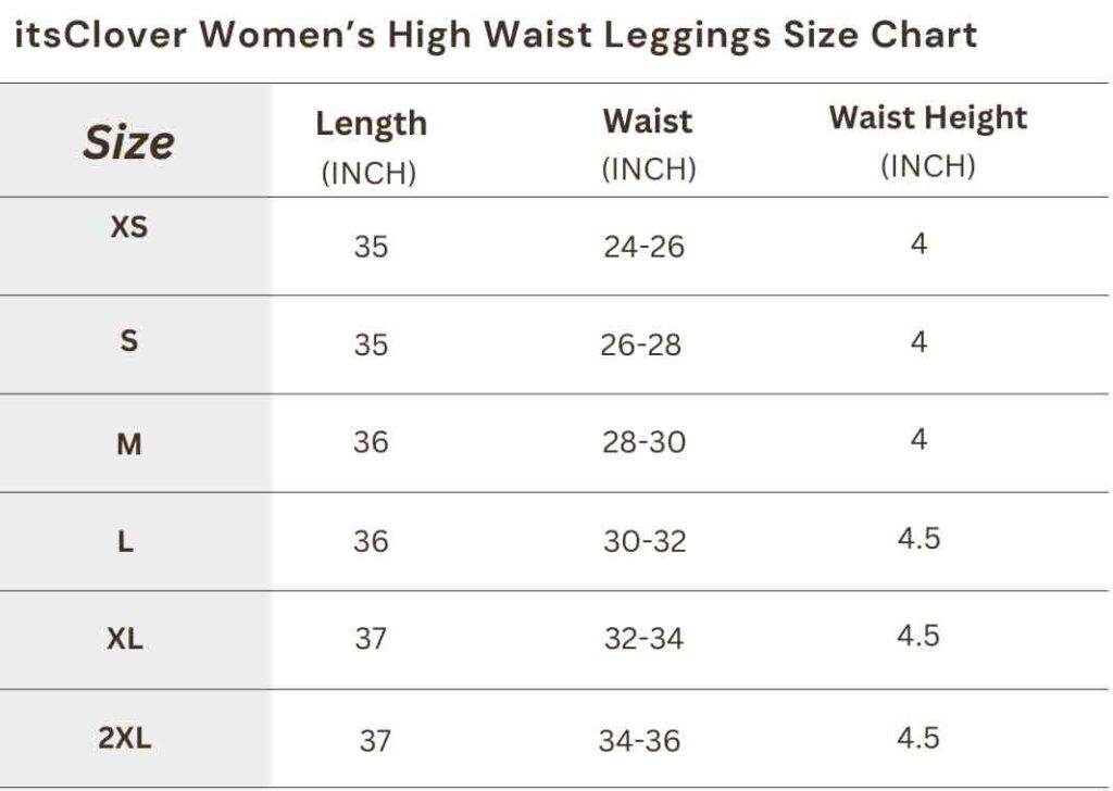 itsclover-Womens-High-waist-leggings-Size-Chart.